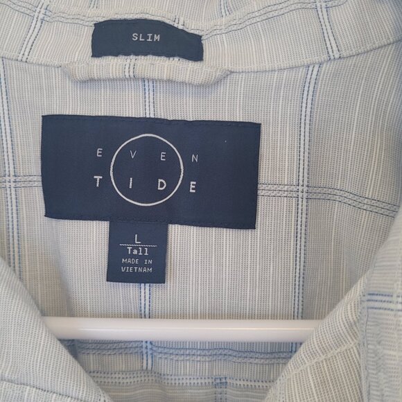 Even Tide Men's L Tall Slim Fit Short Sleeve Button Down Light Blue Check - Picture 3 of 4